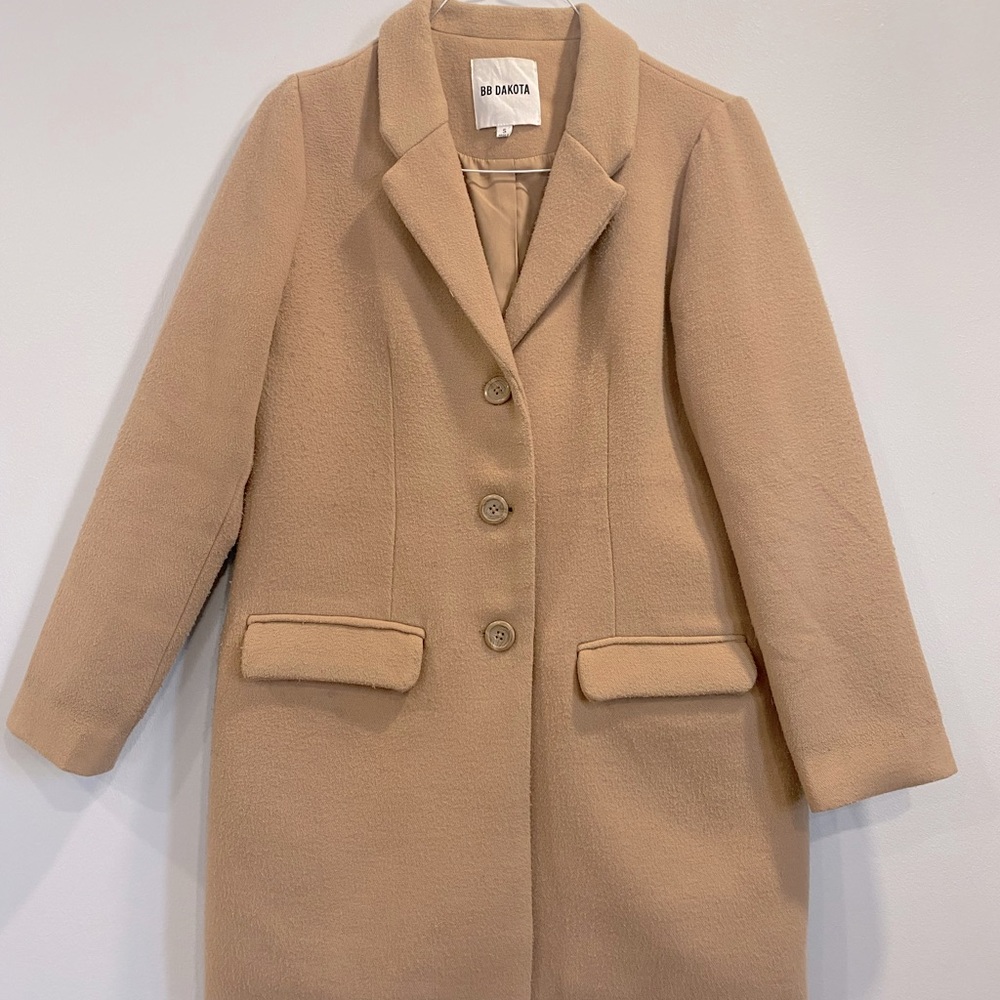 BB Dakota Tan Pea Coat Lined Winter Jacket Size S Medium Buttons